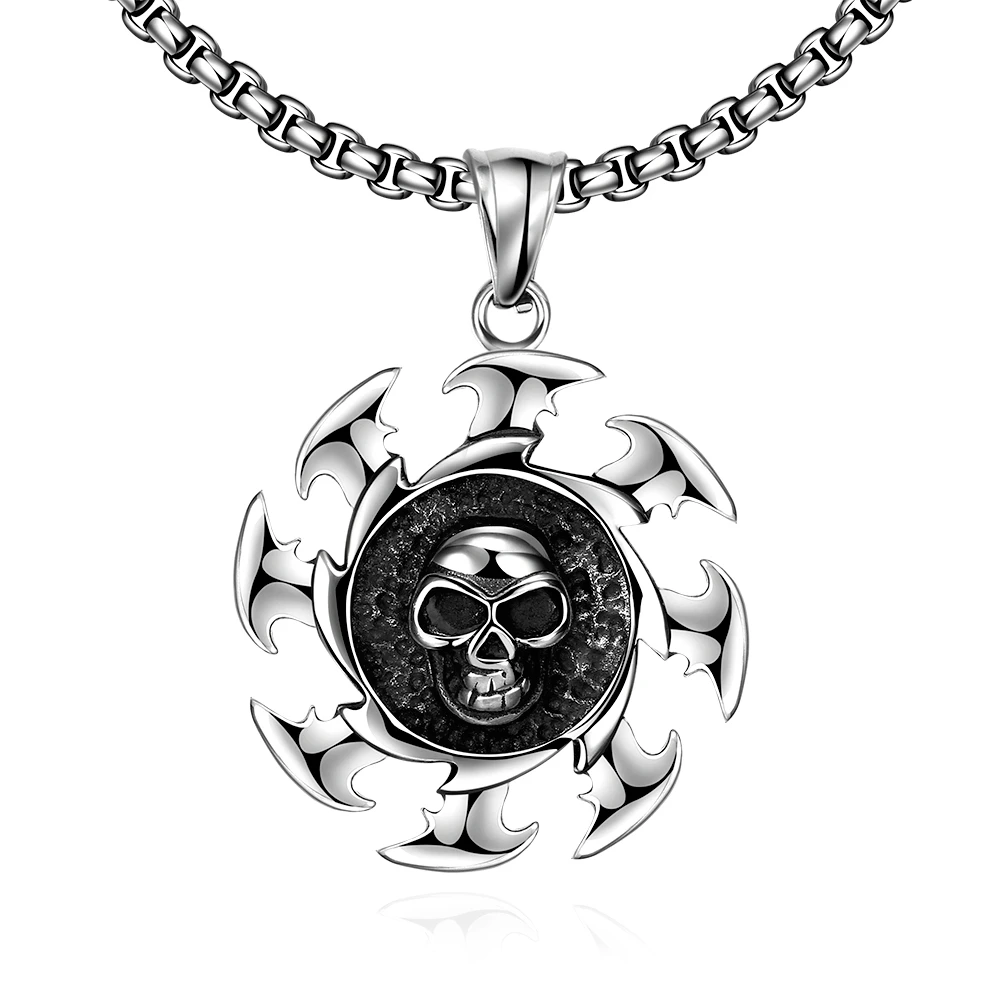

Round Dart Metal Necklaces Skeleton Skull Head Black Punk Rock Pendants Fashion Cool Man Boys Casual Charms Jewelry Accessories