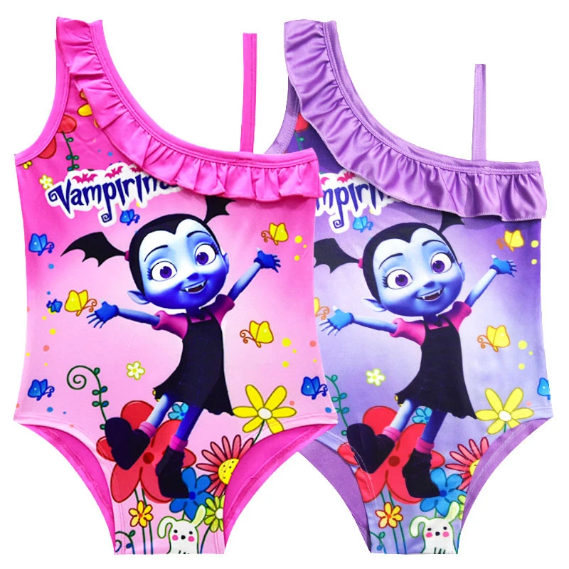 

New Vampirina Girl Dress Summer Children Costume Flower Printed Kids Bathing Beach Swimsuits Dress Cute Mini Bikini Dropship