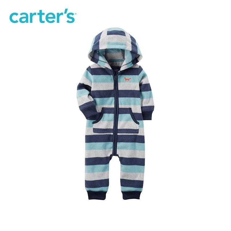 

Carter's 1-Piece baby children kids clothing Boy Fall & Winter Boy stripe Hooded Fleece Jumpsuit 118H722