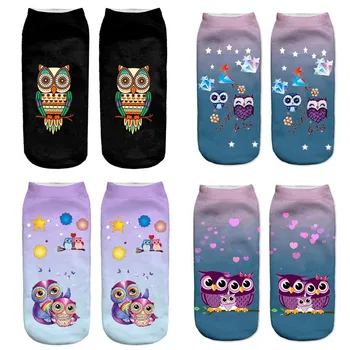 

Hot Selling 3D Printing Women Socks Owl Design Fashion Unisex Christmas Gift Socks Low Ankle Kids Funny Sock