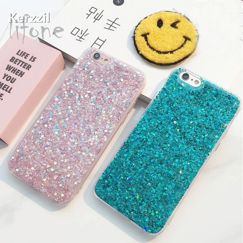 Модный Блестящий чехол Kerzzil с блестками для iPhone 7 6S 8 Plus мягкий силиконовый X R XS