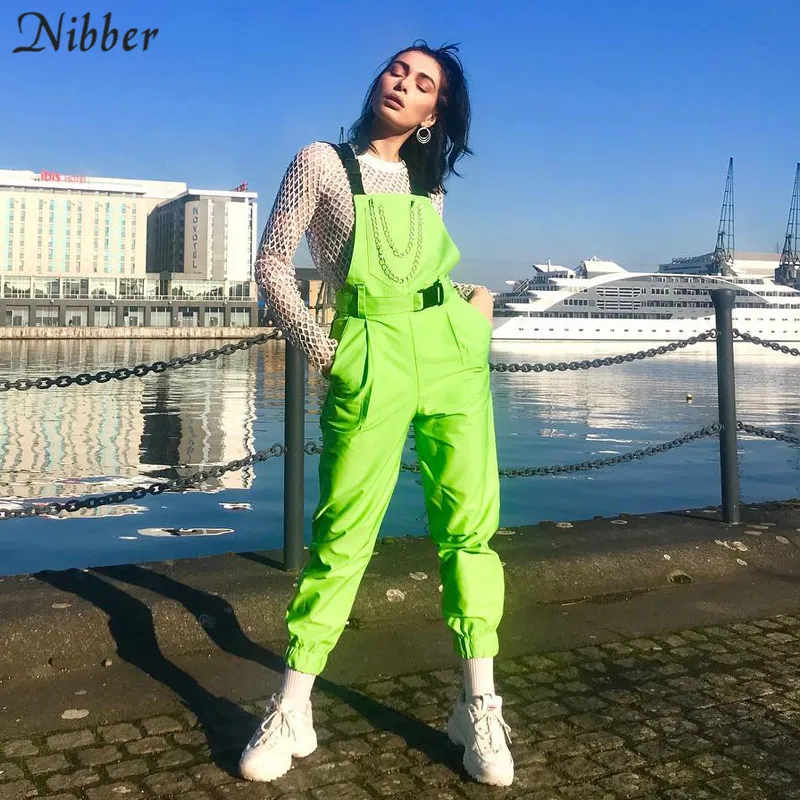 Nibber флуоресцентный зеленый комбинезон женские уличные черные повседневные