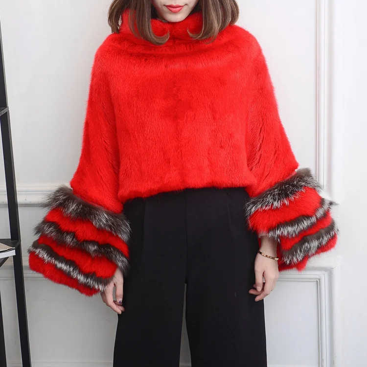 luxury brand genuine natural mink fur poncho coat (8)