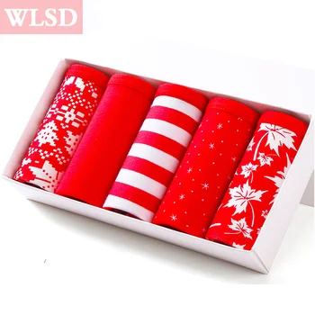 

WLSD 5PCS/lot Cotton Panties Sexy Women Briefs Lucky Red Seamless Underwear Girls Cute Comfort M-2XL Breathable Lingerie Panties