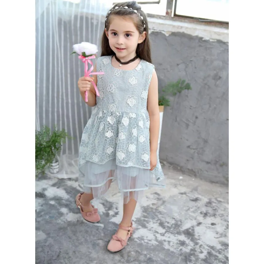 2018 Summer New Princess Flower Lace Dress Baby Girls Elegant Wedding Formal Clothing (6)
