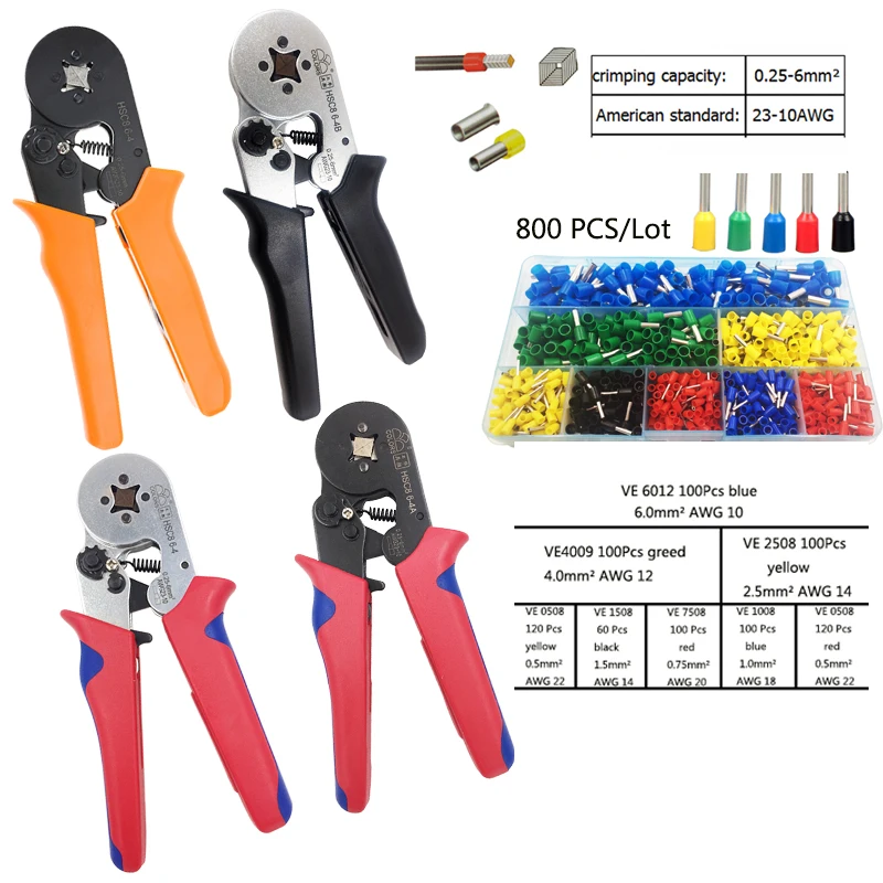

hsc8 6-4A crimp tool wire cutter electrician crimping pliers hand tools Suitable for tube terminal connector 0.25-6mm2 AWG23-10