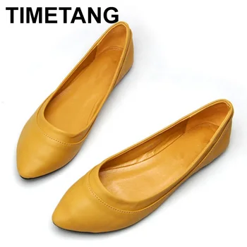 

TIMETANG Large Size 41 Women's Shoes Spring Autumn Ballet Flats Ladies Ballerinas Women Leather Shoes Flats Zapatos Mujer E638