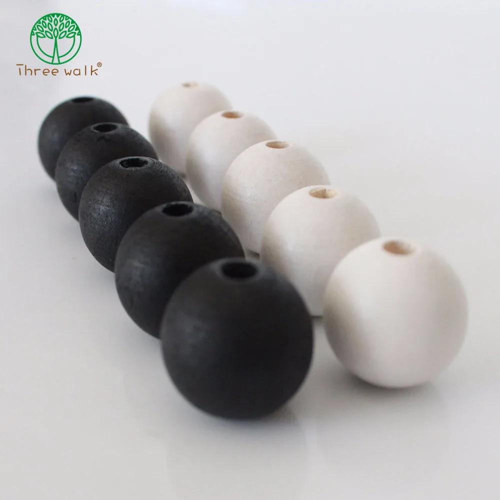 

50pcs/lot 20mm Eco-Friendly Painting Round Wooden Beads Black White Loose Beads DIY Necklace For Kids