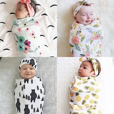 Комплект из 2 шт. для новорожденных модная пеленка одеяло детские пеленка для сна муслин обёрточная бумага повязка на голову