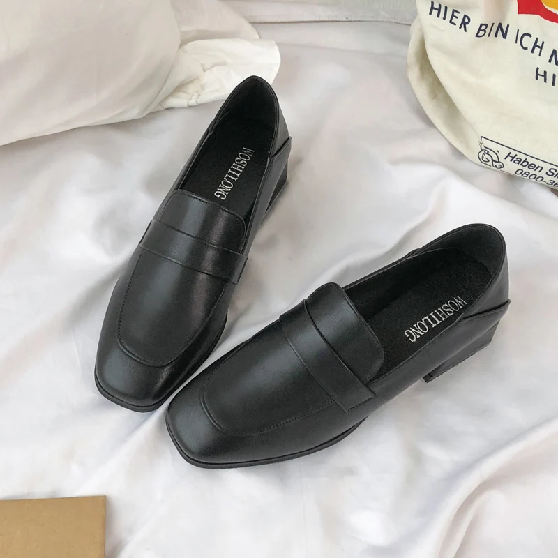 

Moxxy 2019 Spring Shoes Woman Casual Square Toe Black Brown Oxford Shoes for Women Flats Comfortable Slip on Women Shoes Female