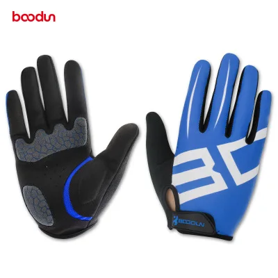 Бренд BOODUN, мужские велосипедные перчатки, Нескользящие, дышащие, полный палец, женские перчатки для велоспорта, MTB, шоссейные, велосипедные, весна-лето, спортивные перчатки - Цвет: Синий