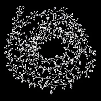 

Elegant 2M Imitation Pearl Crystal Hairband Wedding Hair Accessories Handmade Wreath Bridal Tiara Long Headband Crown Jewelry JL
