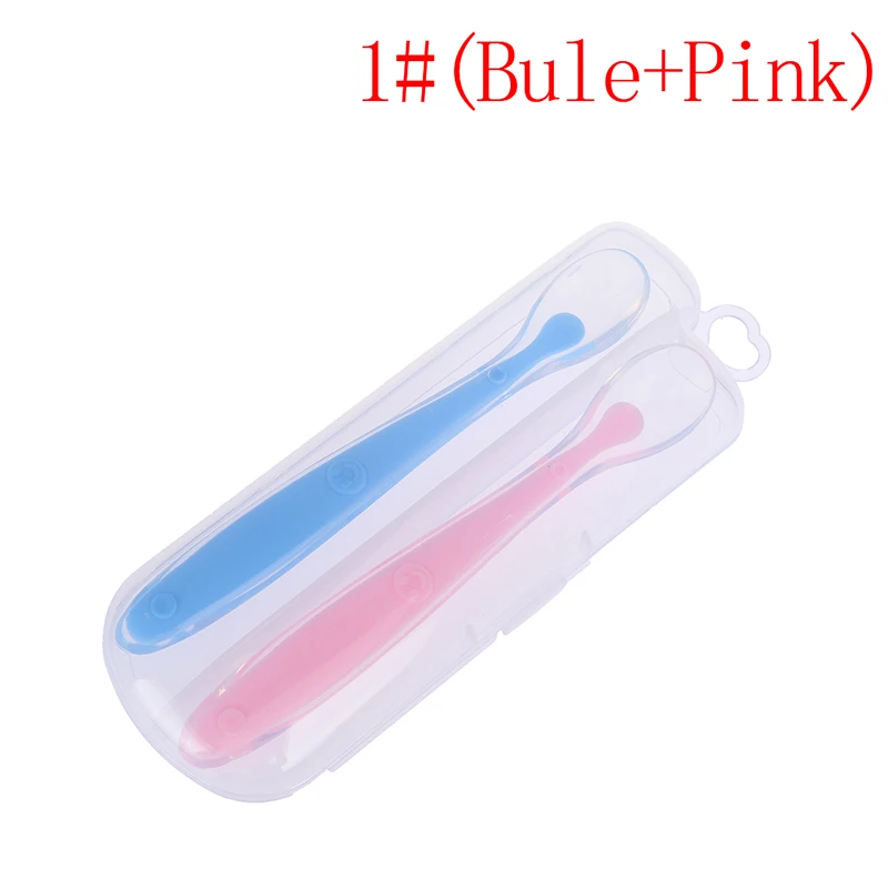 2PCS Baby Girls And Boys Silicone Non-sticky Feeding Spoon Mummy Safe Soft Feeding Baby Eating Soft Patchwork Spoon Solid Color - Color: A