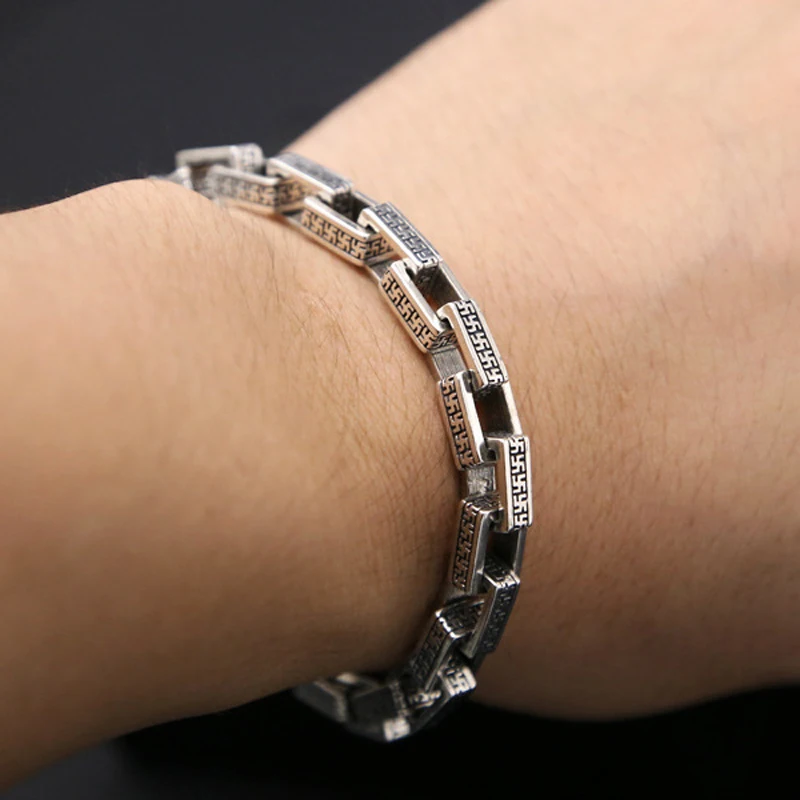925 серебряный мужской браслет классический буддийский символ цепи S925 тайский серебряный браслет мужские ювелирные изделия подарок тяжелый Шарм Браслет