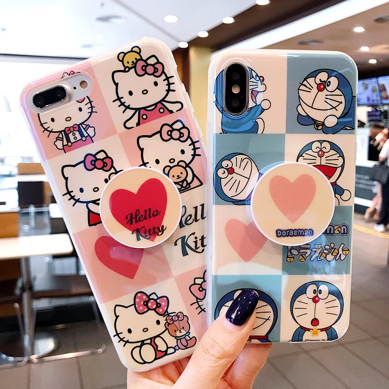 Soft Silicon Protective Phone Case Japan blue cat Cute Cartoon 3D Kitty Cat For iPhone X 8 7 7Plus 6 6S Plus with holder |
