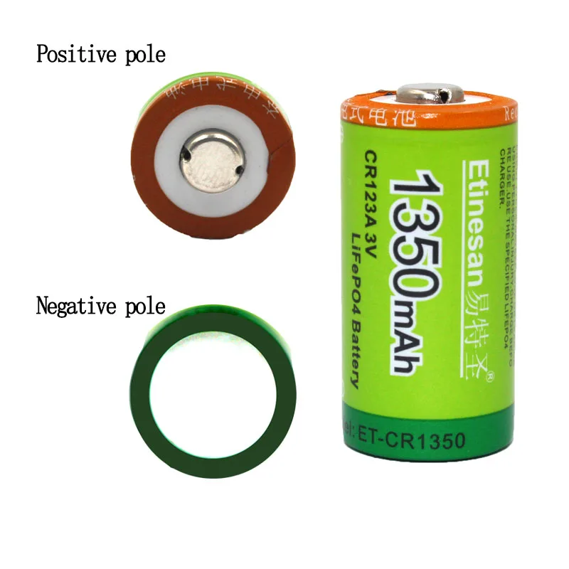 Etinesan 3V 1350mAh CR123A CR 123A LiFePo4 Li-ion Rechargeable Battery with 10A Discharge Current for Flashlight Toys Etinesan 3V 1350mAh CR123A CR 123A LiFePo4 Li-ion Rechargeable Battery with 10A Discharge Current for Flashlight Toys