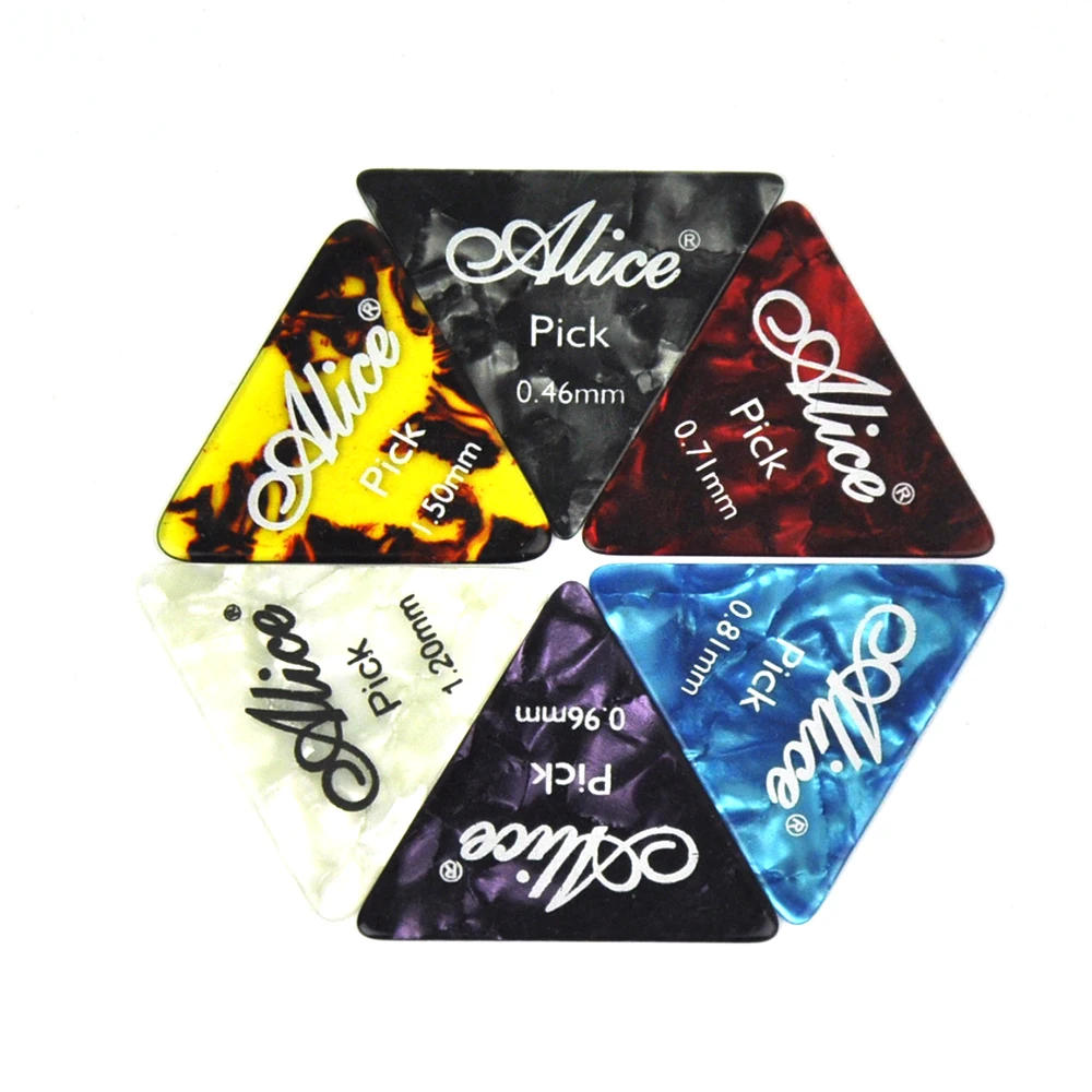 

Lots of 24pcs Alice AP-L Celluloid Triangle Guitar Picks Plectrums Mixed Colors 0.46mm ~ 1.5mm