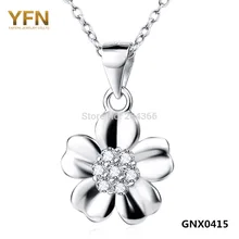 YFN 2016 New Genuine 925 Sterling Silver Flower Pendant Necklace For Women New S925 Jewelry CZ Charms Necklace Valentine’s Gift