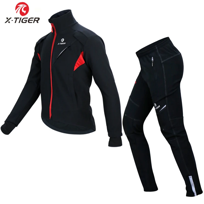 X-TIGER Cycling Jersey Winter Thermal Fleece Cycling Clothing Windproof Waterproof Bicycle Reflective Cycling Jacket Sportswear - Цвет: Jacket and Pants