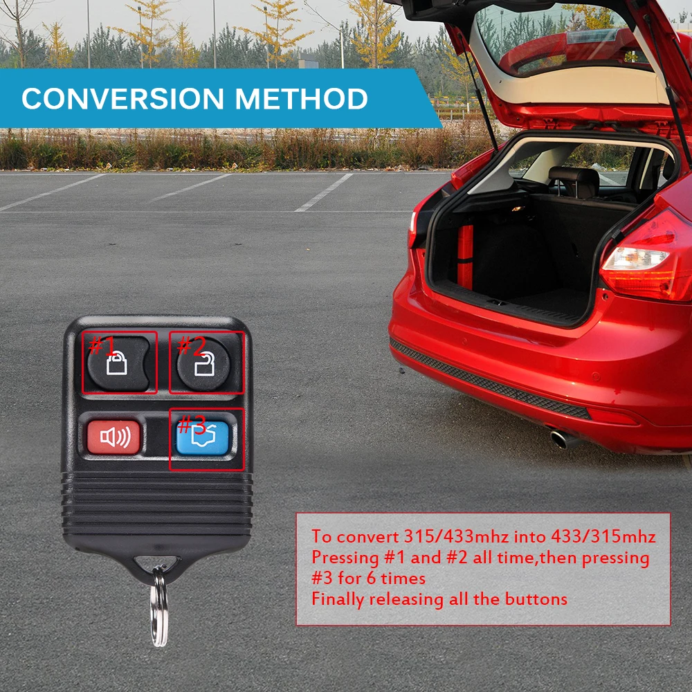 MICTUNING 2 4 кнопки дистанционного ключа автомобиля Transit Keyless Fob 315 МГц/433 МГц для Ford Полный пульт дистанционного управления схема