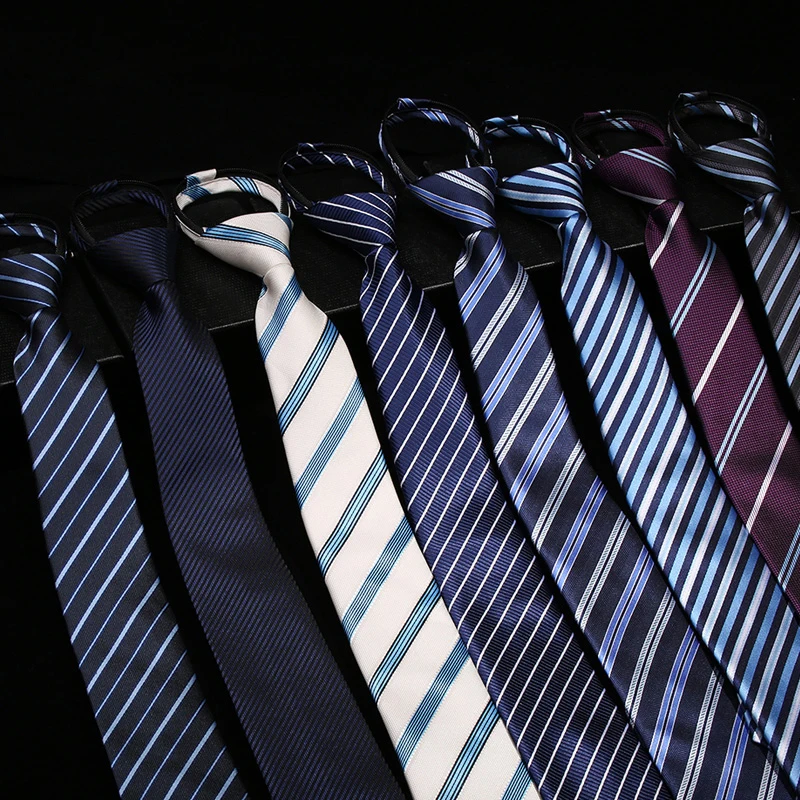 New 7cm Zipper Ties for Men Blue Striped Zippers Neckties Formal Work