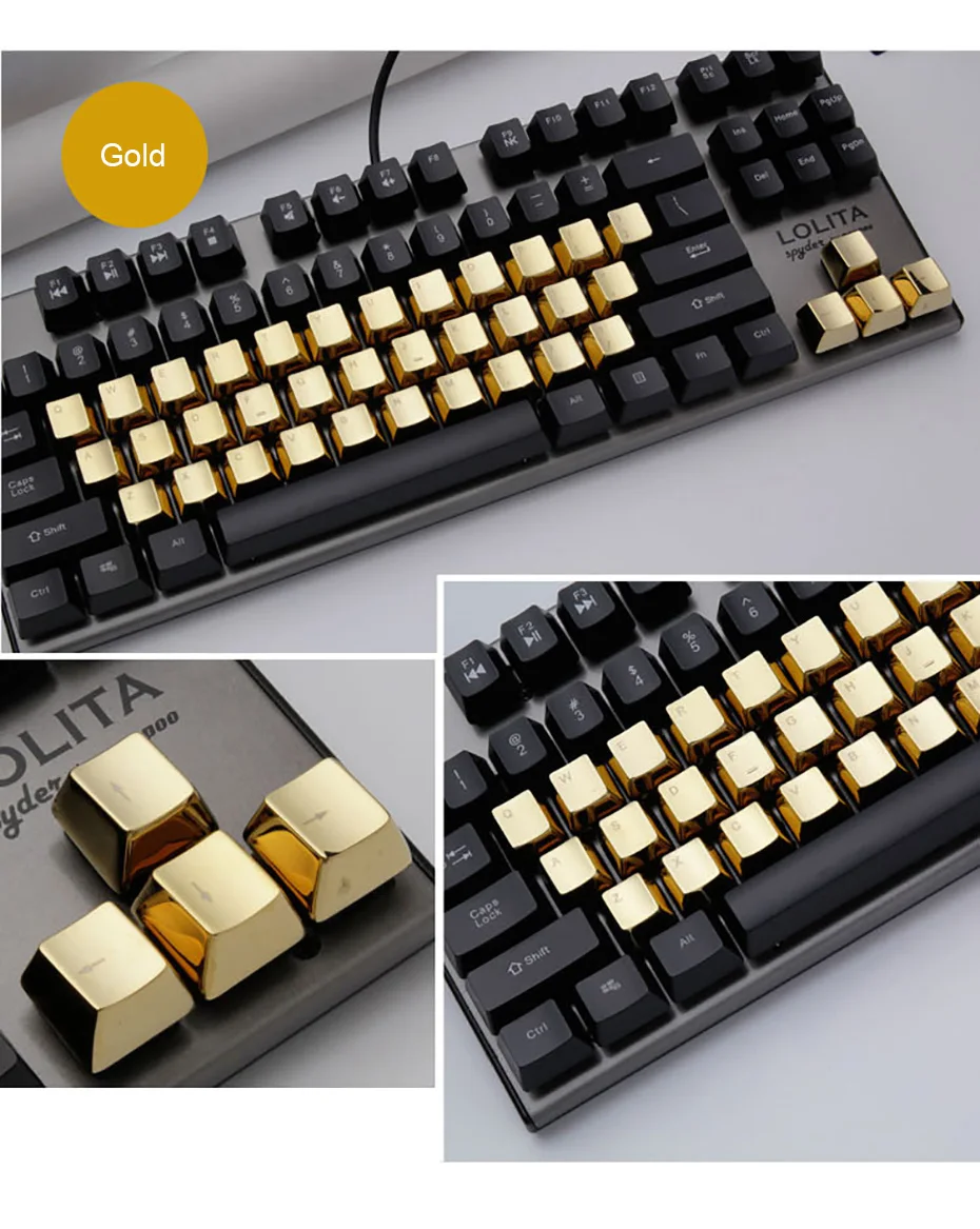 MKC Mechanical Keyboard Cap Silver Gold Color 37key / CS14 / Farea / Function Area / Large Key / Number Metal Materials Key Caps