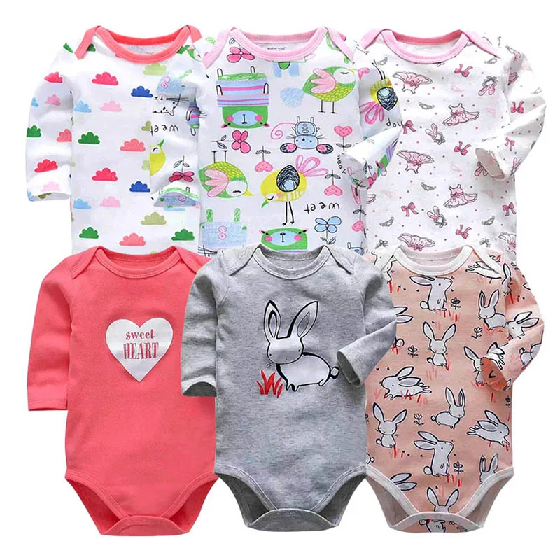 

6 PCS/lot newborn bodysuits long sleevele baby clothes O-neck 0-12M baby Jumpsuit 100%Cotton baby clothing Infant baby sets