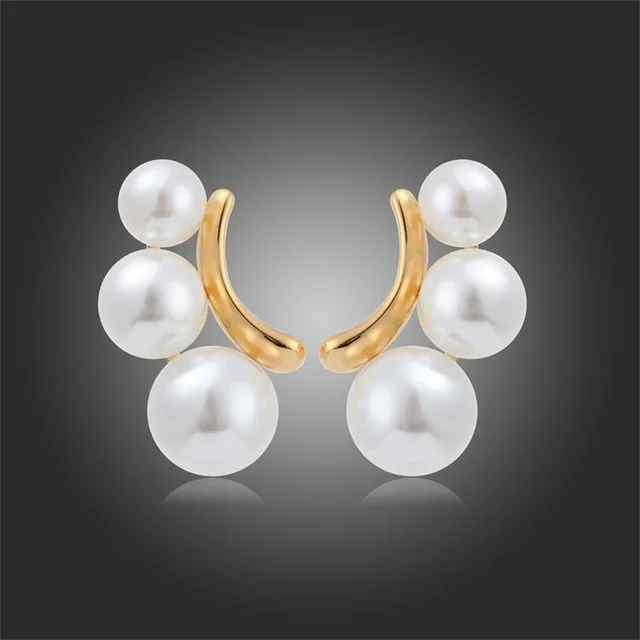 New Design Gold Plated Cute Ear Jackets Pearls Stud Earrings New Design Gold Plated Cute Ear Jackets Pearls Stud Earrings Fashion Wedding Party Jewelry For Women