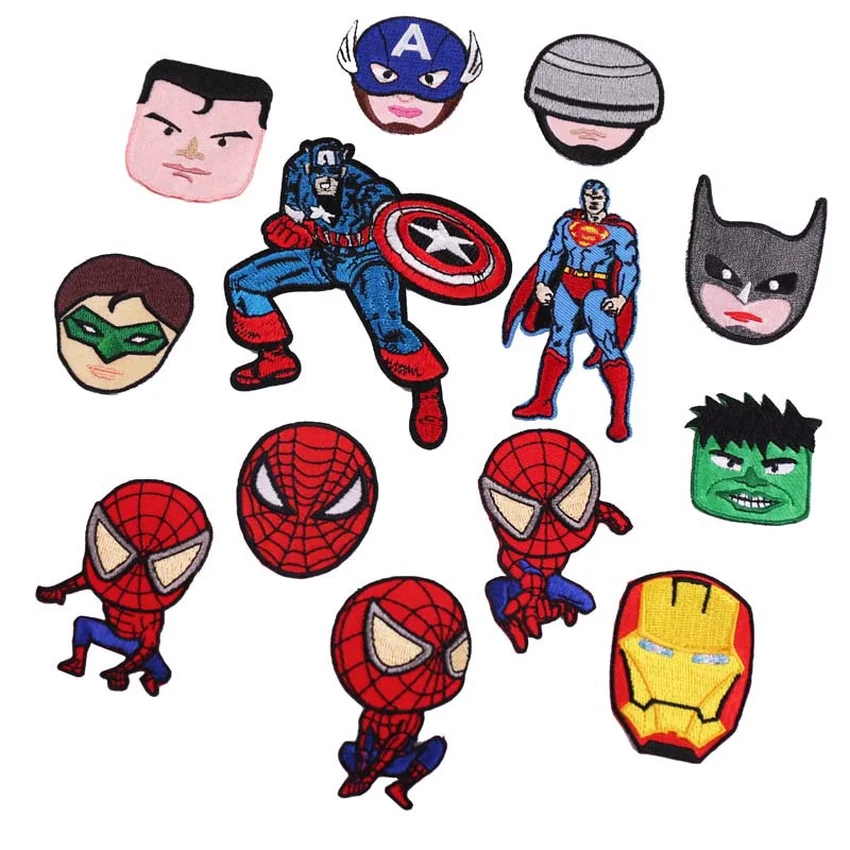 

Superman Spider Avengers Super Heros Batman Anime Patches Fabric Sticker Badge Embroidered Appliques DIY Iron Man on Patches