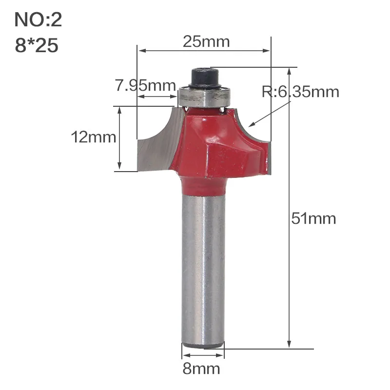 Круглый над фреза для отделки кромки бит-" Радиус 8" хвостовик 1 шт. 8 мм хвостовик древесины фрезы прямой концевой фрезы триммер очистки заподлицо - Длина режущей кромки: NO2