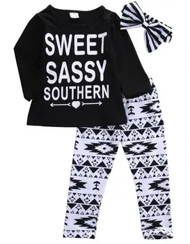

5sets/lot toddler girls clothing sets autumn letters (shirt+pants+headband) baby kids set 1018 sylvia sis