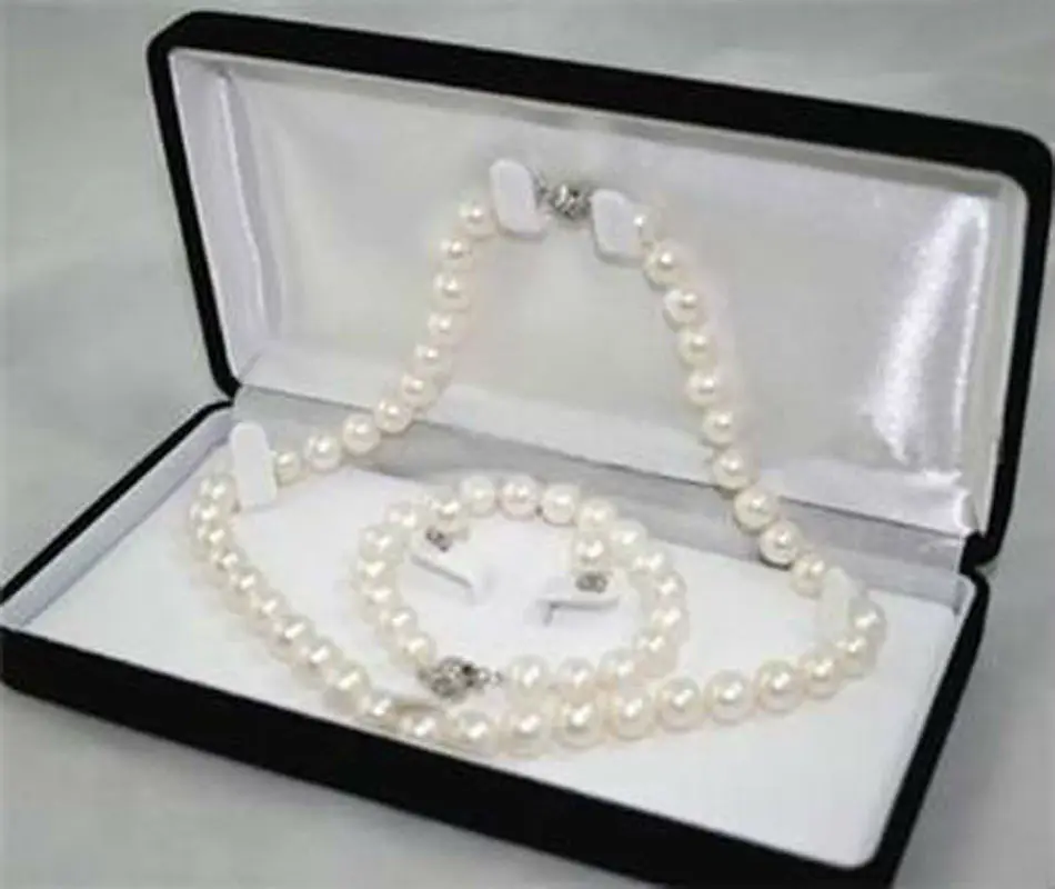 8-9 мм природная белая культурная жемчужина акоя браслет, ожерелье, серьги ювелирный набор нефрит