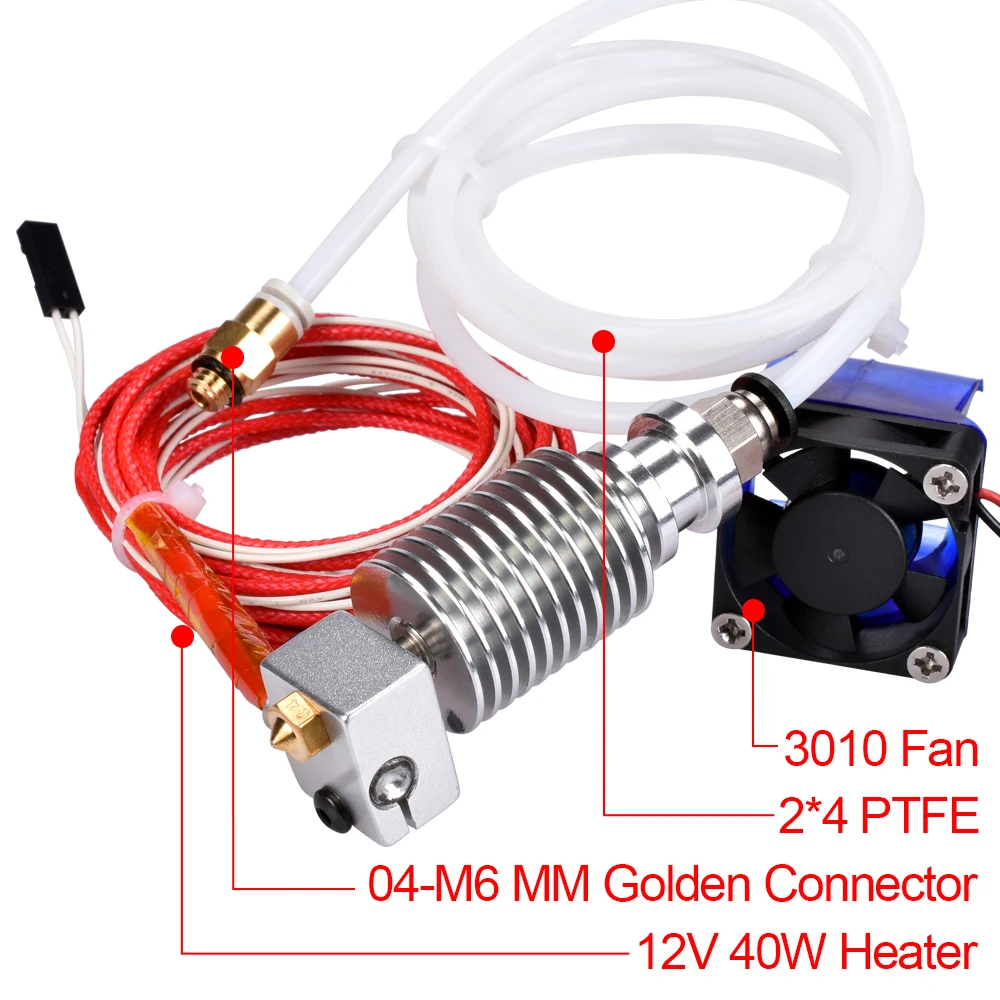 3D части принтера j-головки Hotend с вентилятором для 1,75/3,0 мм 12V 3D v6 Боуден нити Уэйд экструдер 0,2/0,3/0,4 сопла+ вулкан комплект