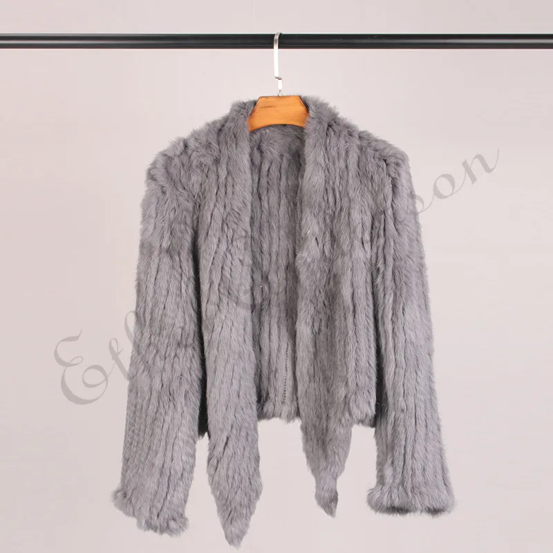 Настоящий вязаный кроличий мех, кардиган, пальто, куртка, натуральный ручной работы, необычный воротник, одежда из кроличьего меха, вязаная верхняя одежда, жилет - Цвет: 7 Gray