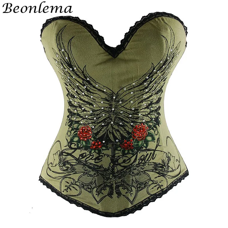 

Beonlema Pink Simple Daily Corset Overbust Floral Printed Lingerie Waist Slimming Bodice Clothing Women Rows Hooks Pulling Korse