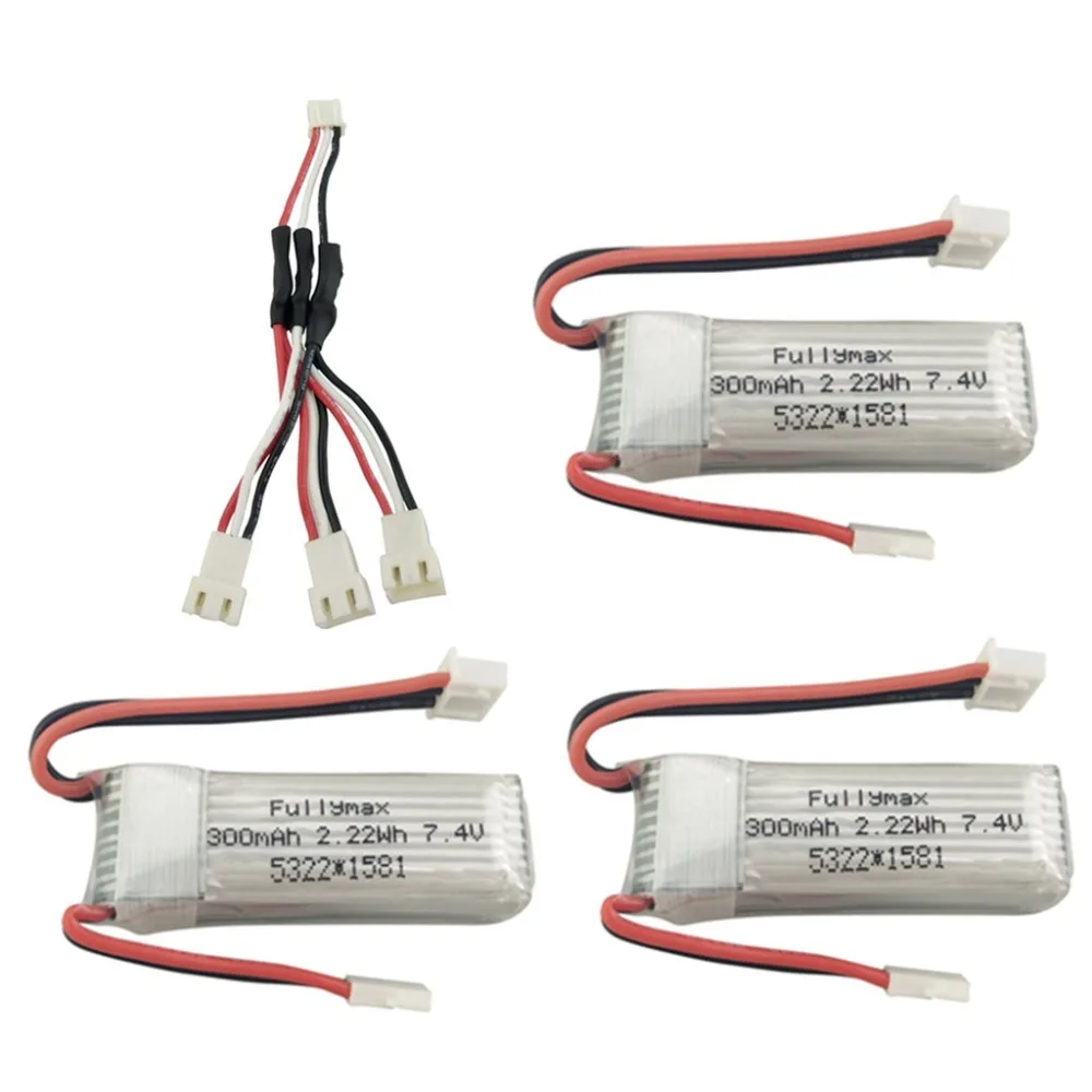 

3pcs * 7.4V 300mAh Battery With 1 To 3 Conversion Line For WLtoys F959 XK A600 A700 A800 A430 Spare Parts