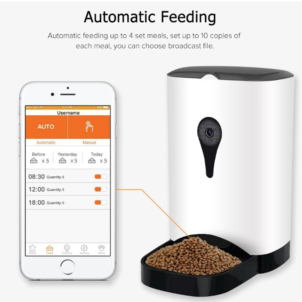

ESCAM Automatic Pet Dog Feeder Food Storage Wifi Remote Control Fashion Smart Pet Dog Feeders New Arrival