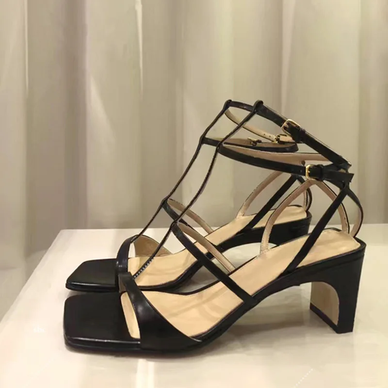 Gladiator Women High Heels Sandals Summer Square Toe Heels Gold Silver Heeled Platform Shoes Ladies Sexy Party Wedding Shoes L20 (13)