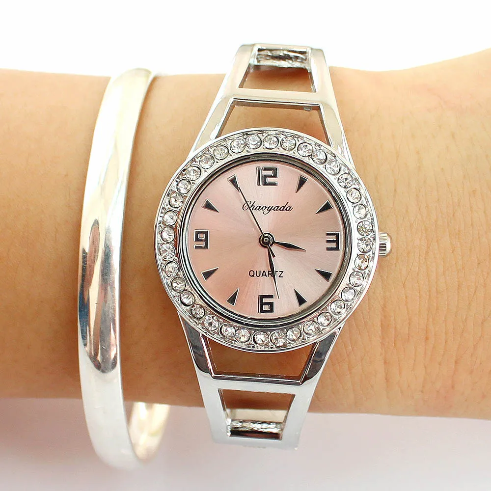 Silver Pink Шикарные Женские часы с кристаллами, модные женские часы-браслет, стальные Женские кварцевые наручные часы, наручные часы, Relogio Feminino D4 - Цвет: Silver Pink
