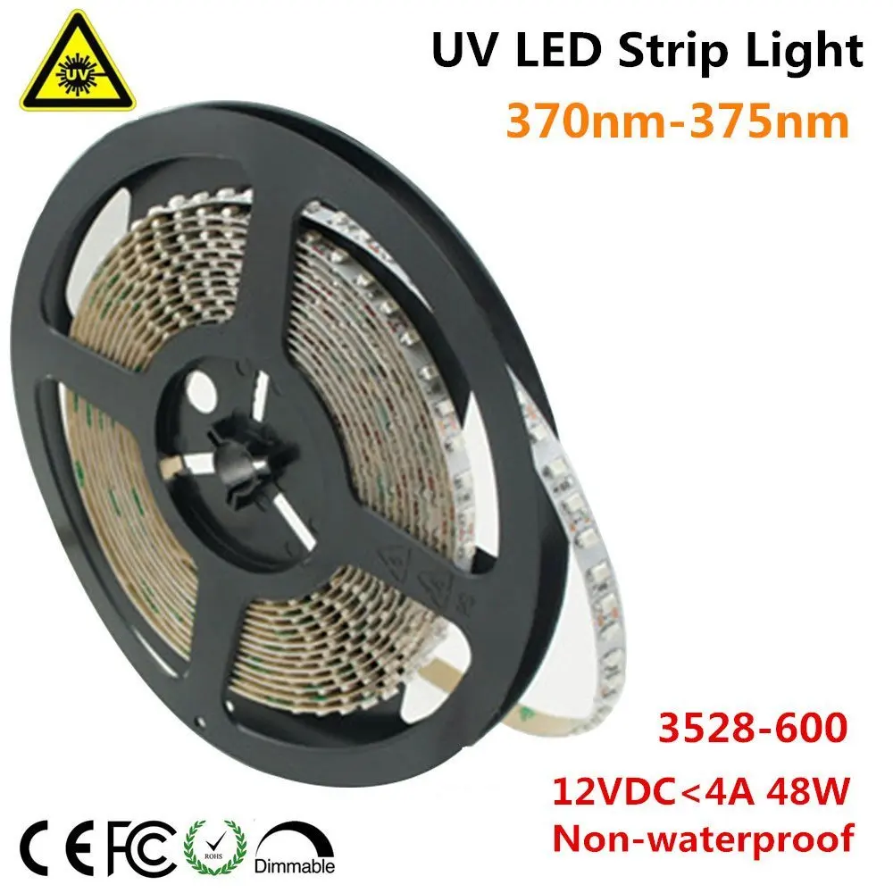 UnvarySam ультрафиолетового Светодиодные ленты 365nm 370nm 375NM 380NM 385NM 5M 12V SMD3528 600 светодиодный s УФ-сушилка УФ гель отверждения металлические трещины