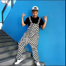 Европейские и американские мужские хип-хоп уличные танцевальные клетчатые брюки для брюк нагрудник брюки мужские свободные модные повседневные Комбинезоны