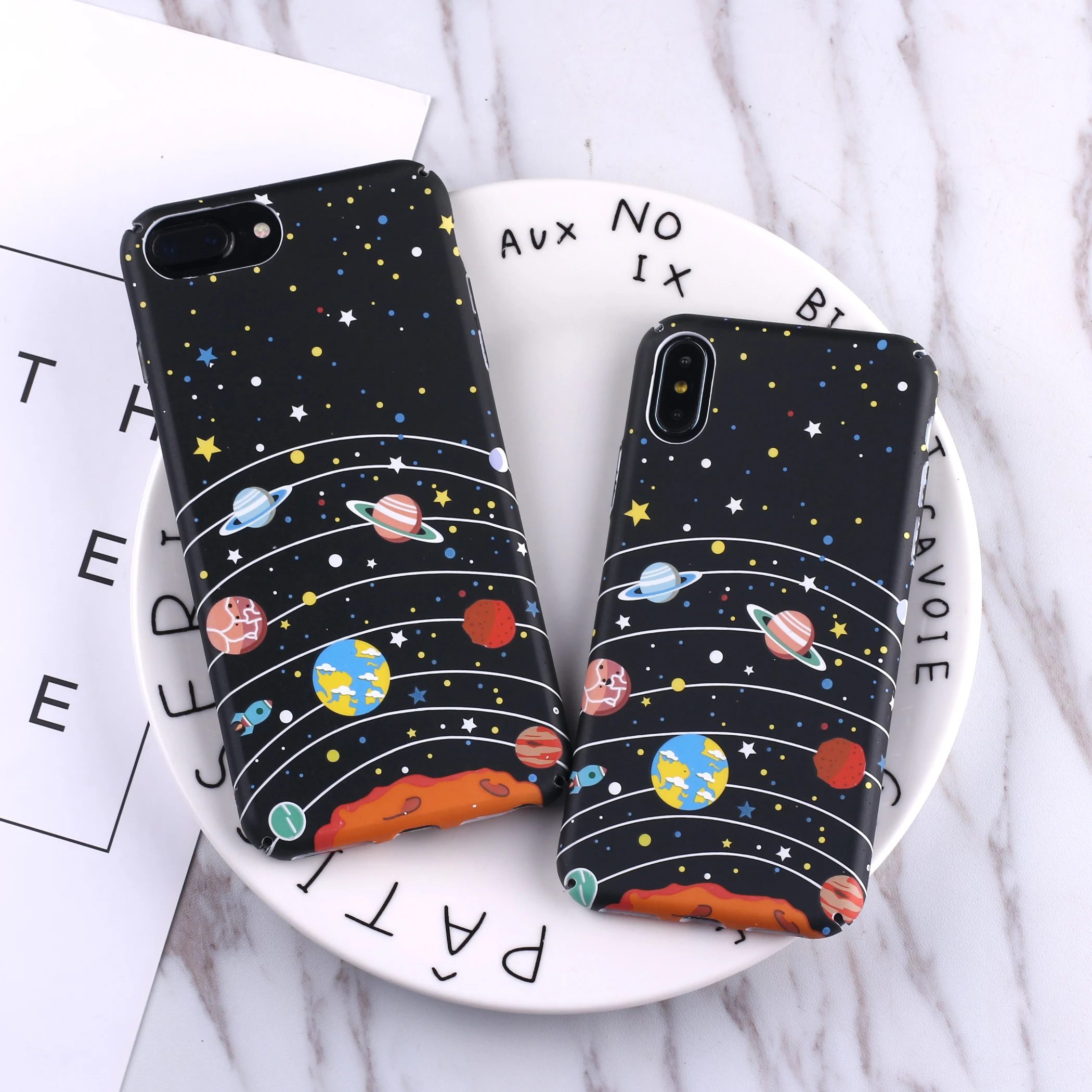 

Cartoon Airship Astronaut Stars Moon Case For iphone 8 8Plus Case over Hard PC Phone Cases For iphone7 7 Plus Capa