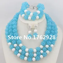 Мода Небесно голубой Африканский бисер комплект ювелирных изделий Свадебные бусы комплект посеребренный костюм комплект ювелирных изделий
