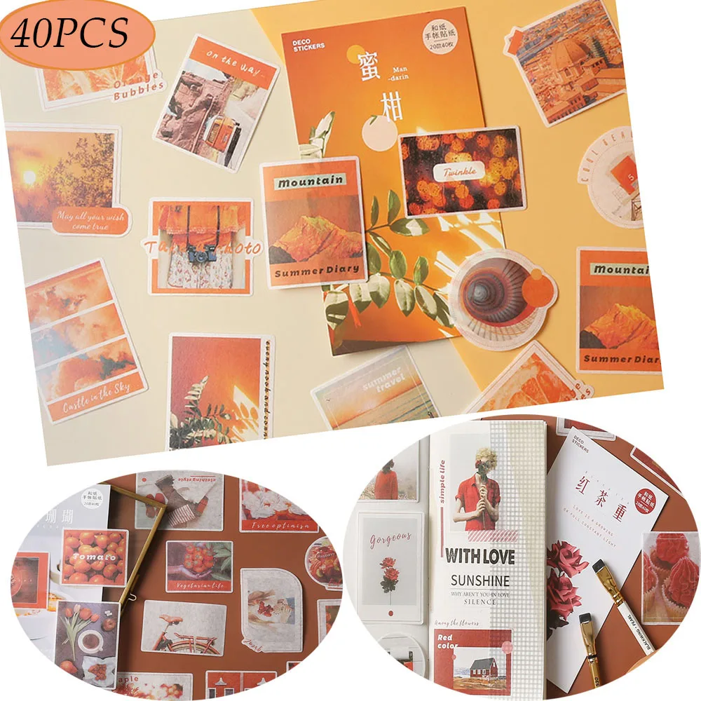 

40 PCs/Set Paper Sticker Bag Diary Label DIY Decorative Stickers Material Decoration Stationery 16 Styles School Supplies