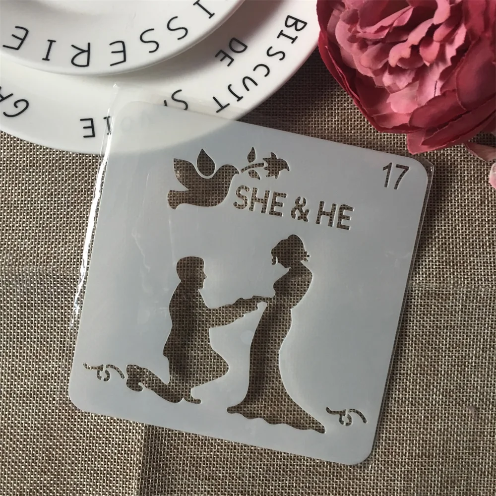 

1Pcs 15cm Lover Dove DIY Layering Stencils Wall Painting Scrapbook Coloring Embossing Album Decorative Card Template
