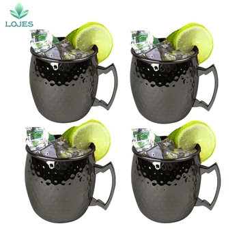 

4 Pieces 550ml 18 Ounces Hammered Gunmetal Black Moscow Mule Mug Beer Cup Coffee Cup Mug
