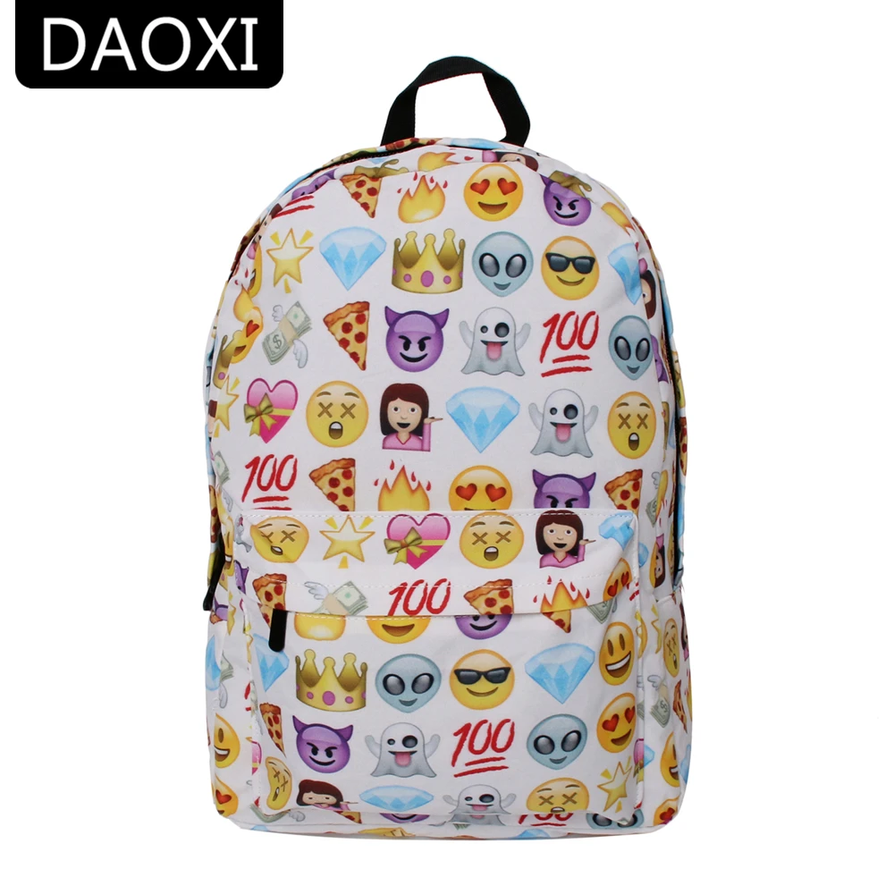 

DAOXI Emoji Backpack 3D Printed White Canvas Fashion for Women Travelling