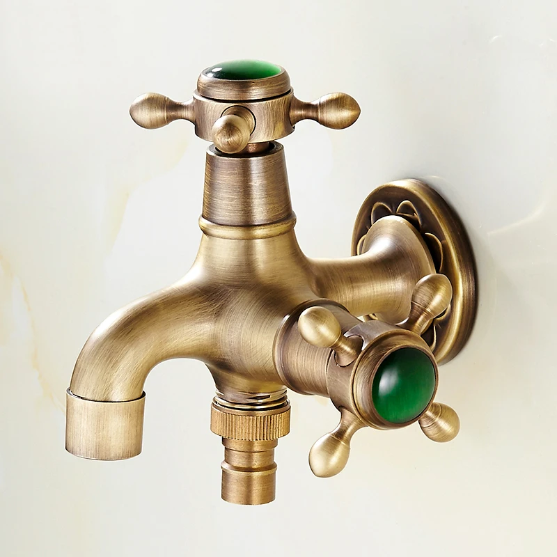Luxury Antique Brass & Jade Garden faucet washing machine faucet copper