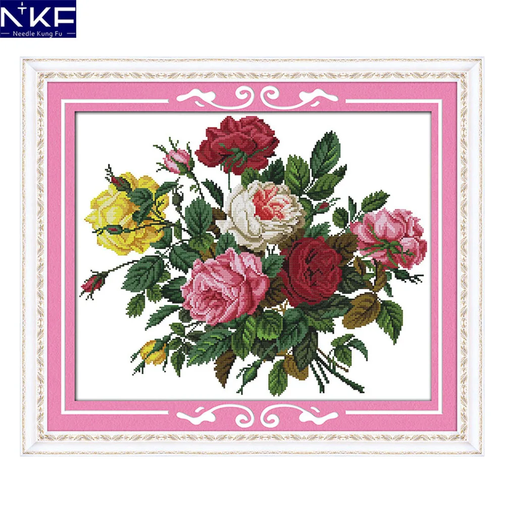 

NKF Beautiful Rose Cross Stitch Pattern 11CT14CT DIY Kits Cross Stitch Kits Embroidery for Home Decor Needlework Cross Stitch