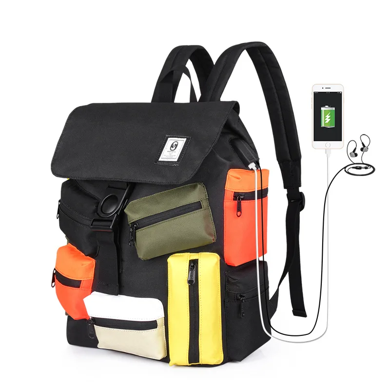 

New Personality Contrast Color Backpack College Student Bag Trendy Creative Hip Hop Simple All Match Backpack